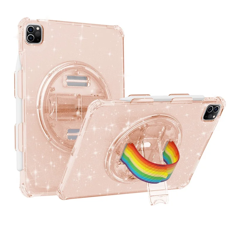 For iPad Pro 11 (2018) / (2020) / (2021) / (2022) TPU+PC Tablet Case Rotary Hand Strap Kickstand Tablet Cover - Glitter Gold