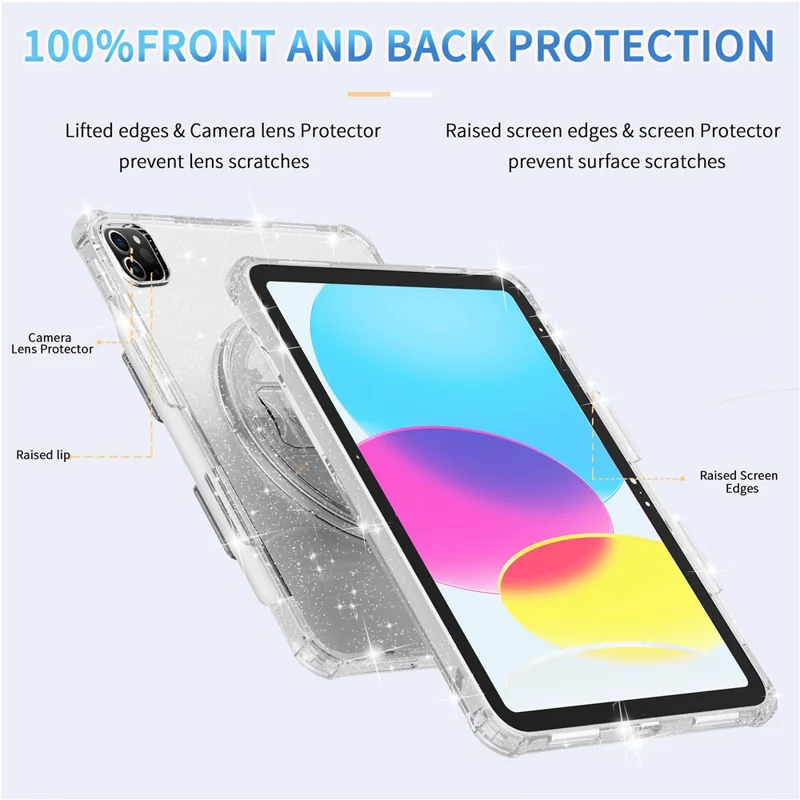 For iPad Pro 11 (2018) / (2020) / (2021) / (2022) TPU+PC Tablet Case Rotary Hand Strap Kickstand Tablet Cover - Glitter Gold