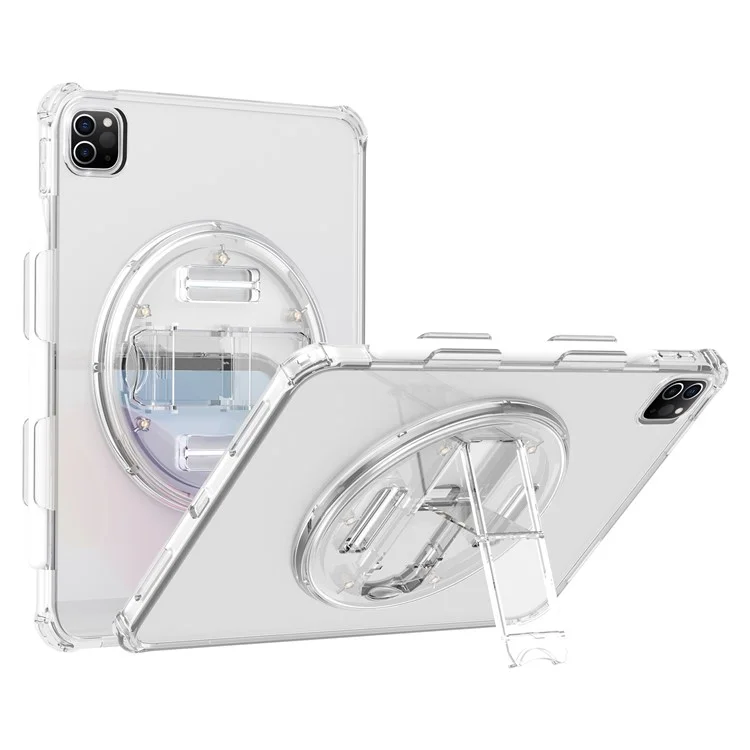 For iPad Pro 11 (2018) / (2020) / (2021) / (2022) Kickstand Tablet Case Rotary Hand Strap TPU+PC Cover with Shoulder Strap - Glitter White