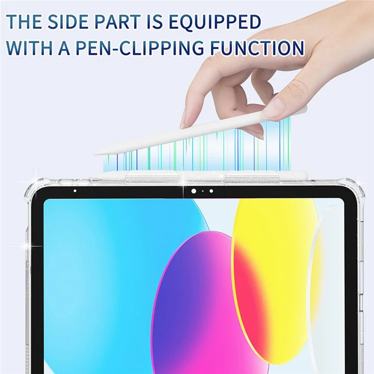 For iPad Pro 11 (2018) / (2020) / (2021) / (2022) Kickstand Tablet Case Rotary Hand Strap TPU+PC Cover with Shoulder Strap - Glitter White