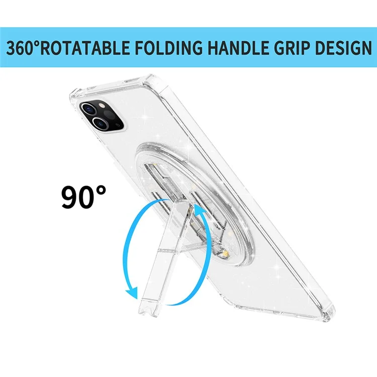 For iPad Pro 11 (2018) / (2020) / (2021) / (2022) Kickstand Tablet Case Rotary Hand Strap TPU+PC Cover with Shoulder Strap - Glitter White