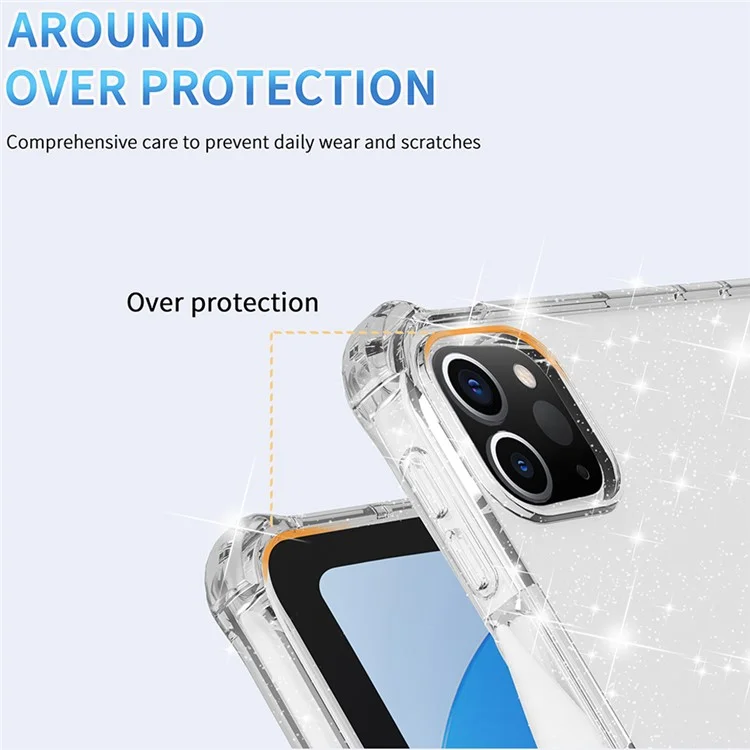 For iPad Pro 11 (2018) / (2020) / (2021) / (2022) Kickstand Tablet Case Rotary Hand Strap TPU+PC Cover with Shoulder Strap - Glitter White