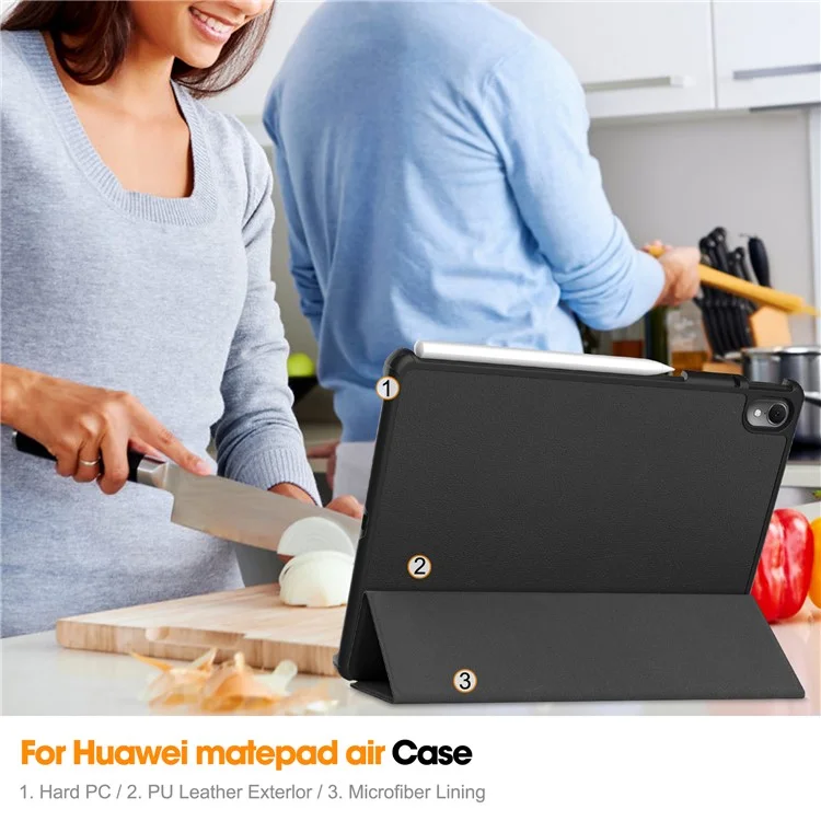 Custodia per tablet per Huawei MatePad Air 11.5 pollici (2023) con supporto pieghevole a tre ante, risveglio automatico / sospensione, in pelle PU con protezione completa - Nero