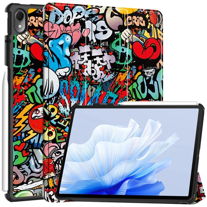 For Huawei MatePad Air 11.5 inch (2023) Auto Wake / Sleep Trifold Stand Tablet Case PU Leather Pattern Printed Cover - Graffiti
