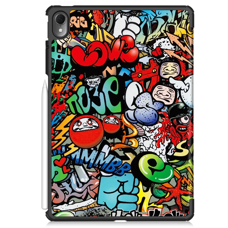For Huawei MatePad Air 11.5 inch (2023) Auto Wake / Sleep Trifold Stand Tablet Case PU Leather Pattern Printed Cover - Graffiti