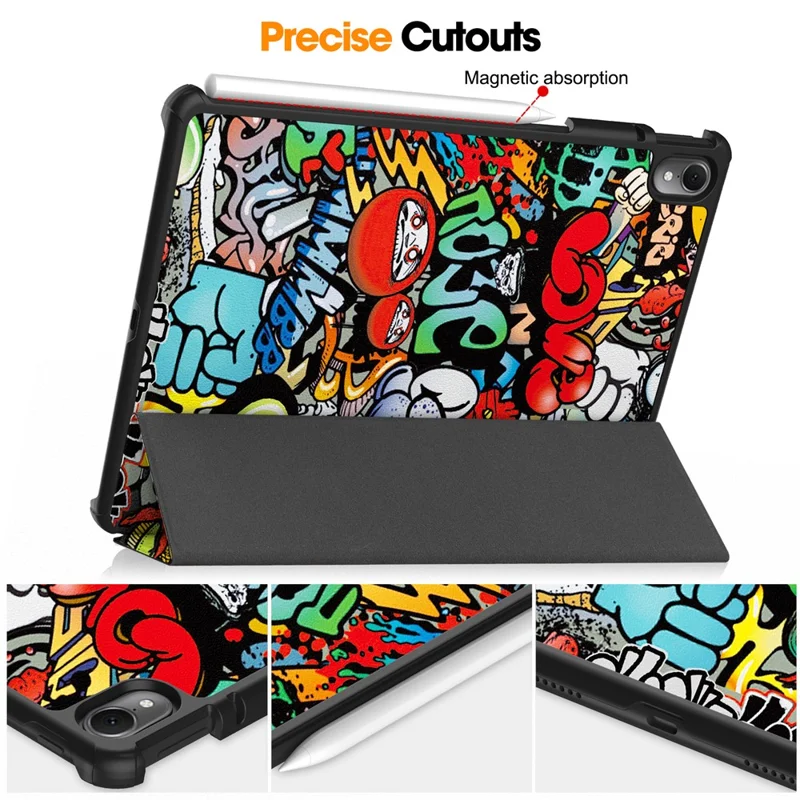 For Huawei MatePad Air 11.5 inch (2023) Auto Wake / Sleep Trifold Stand Tablet Case PU Leather Pattern Printed Cover - Graffiti