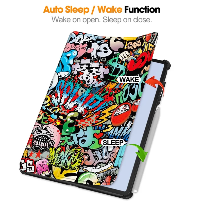 For Huawei MatePad Air 11.5 inch (2023) Auto Wake / Sleep Trifold Stand Tablet Case PU Leather Pattern Printed Cover - Graffiti