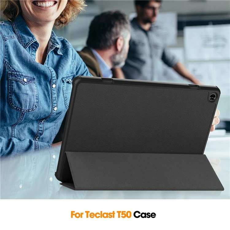 Per Teclast T50 Tri-fold Stand Shell Auto Sleep / Wake Tablet Case PU Leather Full Protective Cover - Nero