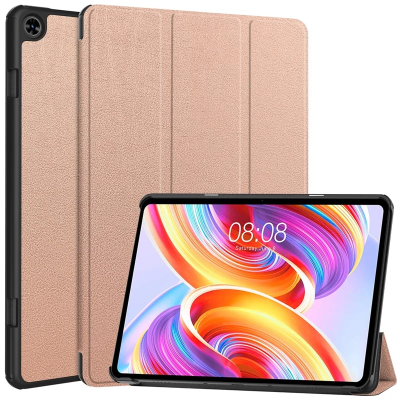 For Teclast T50 Tri-fold Stand Shell Auto Sleep  /  Wake Tablet Case PU Leather Full Protective Cover - Rose Gold