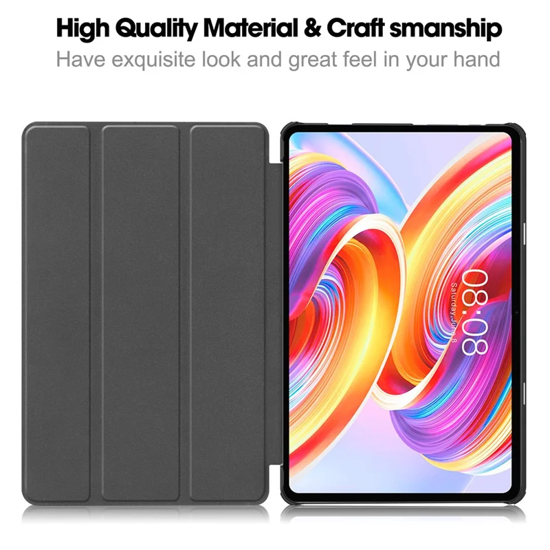 For Teclast T50 Tri-fold Stand Shell Auto Sleep  /  Wake Tablet Case PU Leather Full Protective Cover - Rose Gold