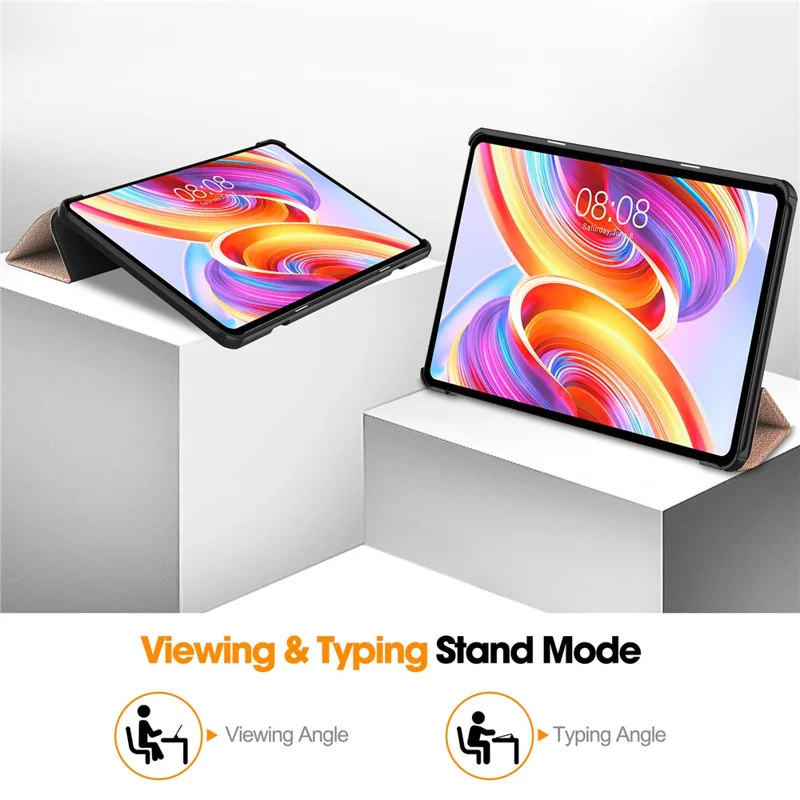 For Teclast T50 Tri-fold Stand Shell Auto Sleep  /  Wake Tablet Case PU Leather Full Protective Cover - Rose Gold