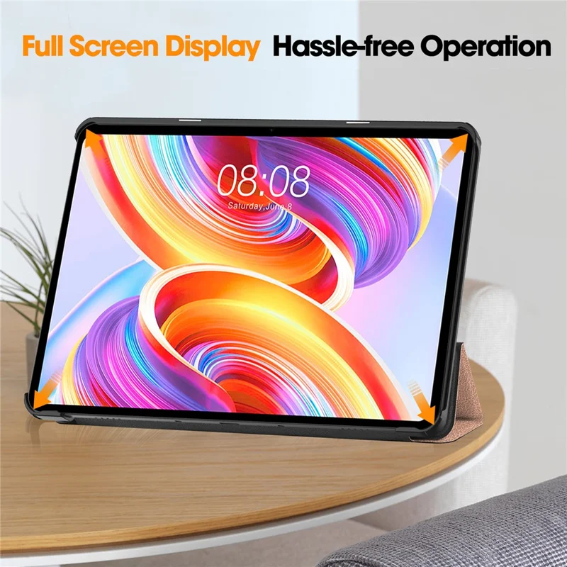 For Teclast T50 Tri-fold Stand Shell Auto Sleep  /  Wake Tablet Case PU Leather Full Protective Cover - Rose Gold