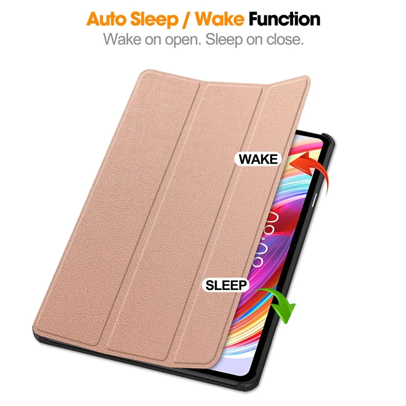 For Teclast T50 Tri-fold Stand Shell Auto Sleep  /  Wake Tablet Case PU Leather Full Protective Cover - Rose Gold