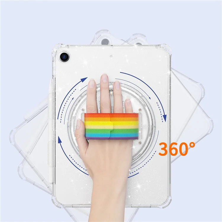 Pour iPad 10.2 (2021) / (2020) / (2019) Rotary Hand Strap Kickstand Tablet Case TPU+PC Tablet Cover with Shoulder Strap - Glitter White