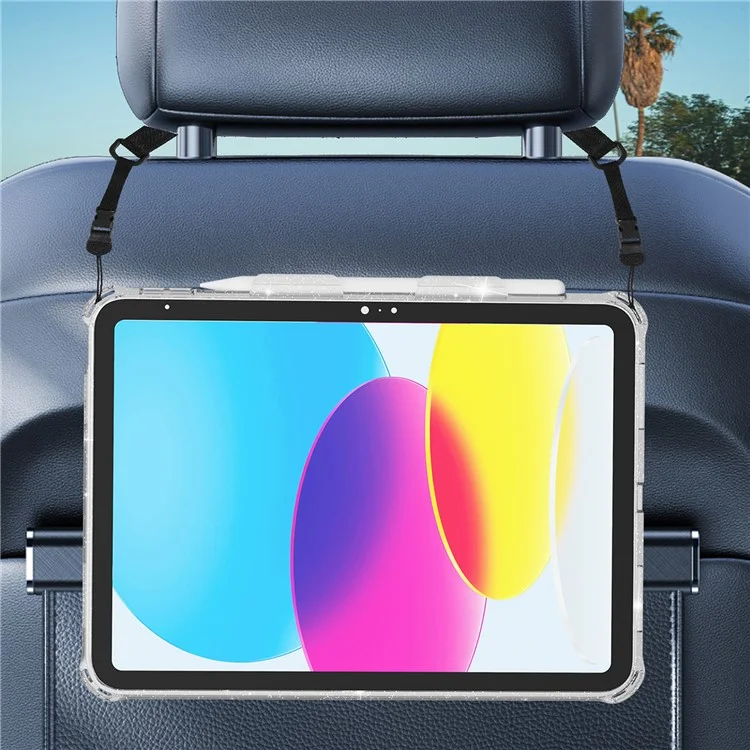 Pour iPad 10.2 (2021) / (2020) / (2019) Rotary Hand Strap Kickstand Tablet Case TPU+PC Tablet Cover with Shoulder Strap - Glitter White