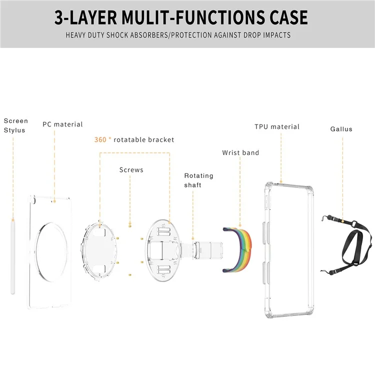 Pour iPad 10.2 (2021) / (2020) / (2019) Rotary Hand Strap Kickstand Tablet Case TPU+PC Tablet Cover with Shoulder Strap - Glitter White