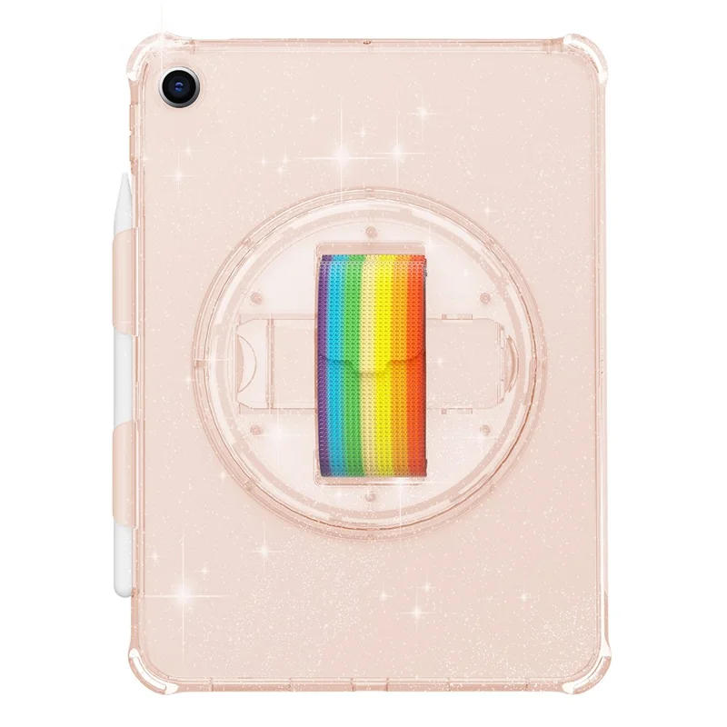 For iPad 10.2 (2021) / (2020) / (2019) Rotary Hand Strap Kickstand Tablet Case TPU+PC Tablet Cover with Shoulder Strap - Glitter Gold