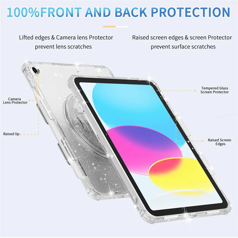 For iPad 10.2 (2021) / (2020) / (2019) Rotary Hand Strap Kickstand Tablet Case TPU+PC Tablet Cover with Shoulder Strap - Glitter Gold
