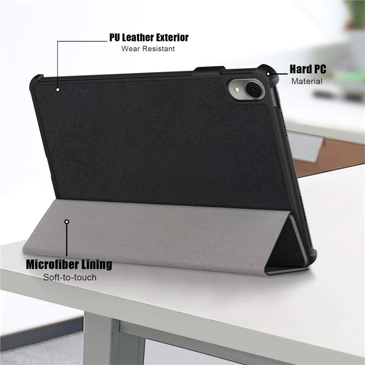 Para Huawei MatePad 11 (2023) Tri-fold Stand Tablet Case Capa de Couro PU Tablet com Despertar / Dormir Automático - Preto