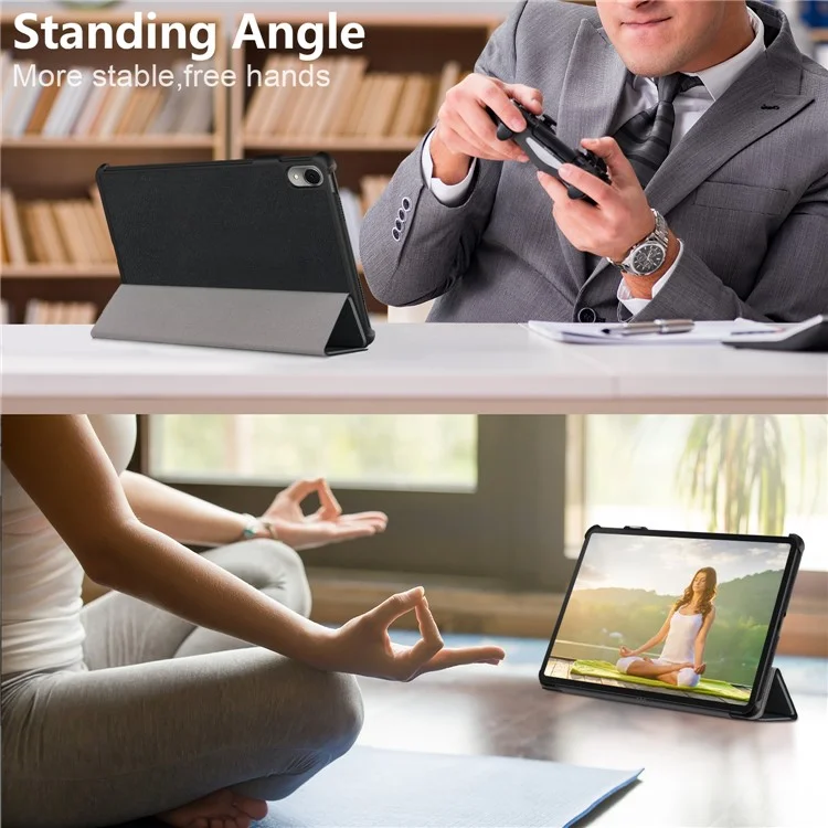 Para Huawei MatePad 11 (2023) Tri-fold Stand Tablet Case Capa de Couro PU Tablet com Despertar / Dormir Automático - Preto