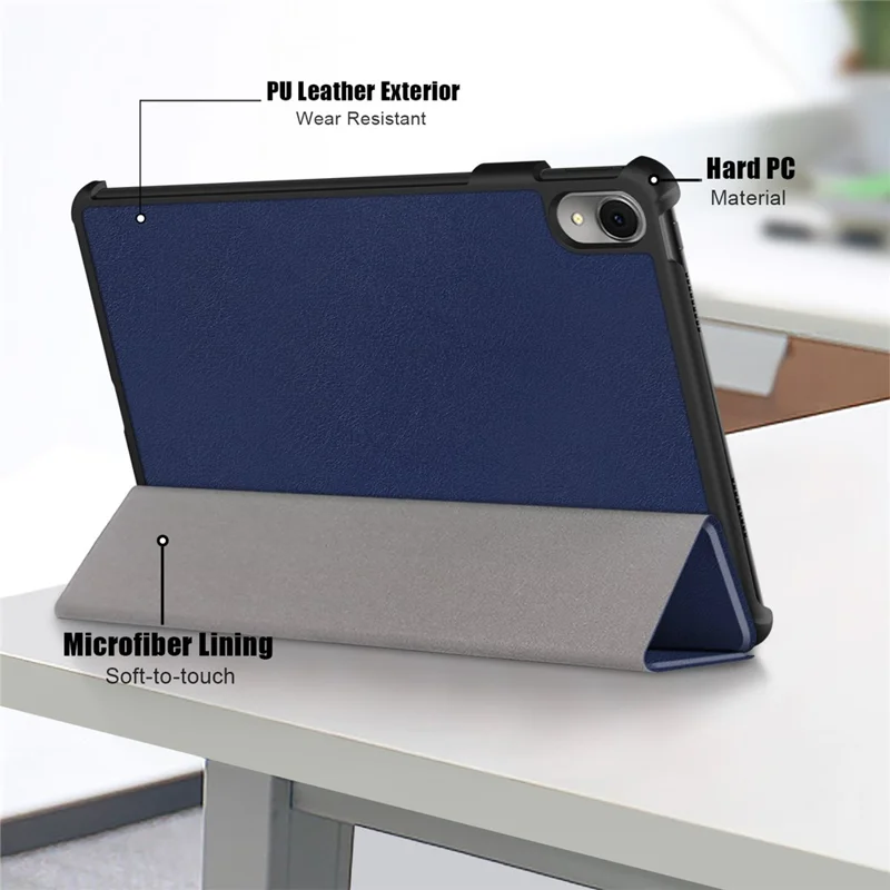 For Huawei MatePad 11 (2023) Tri-fold Stand Tablet Case PU Leather Tablet Cover with Auto Wake / Sleep - Dark Blue