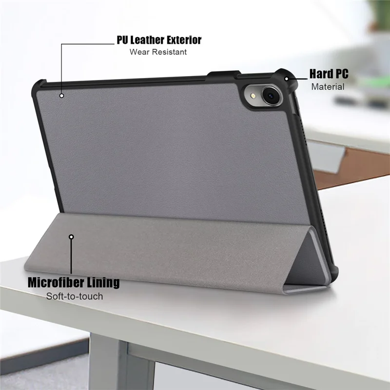 For Huawei MatePad 11 (2023) Tri-fold Stand Tablet Case PU Leather Tablet Cover with Auto Wake / Sleep - Grey
