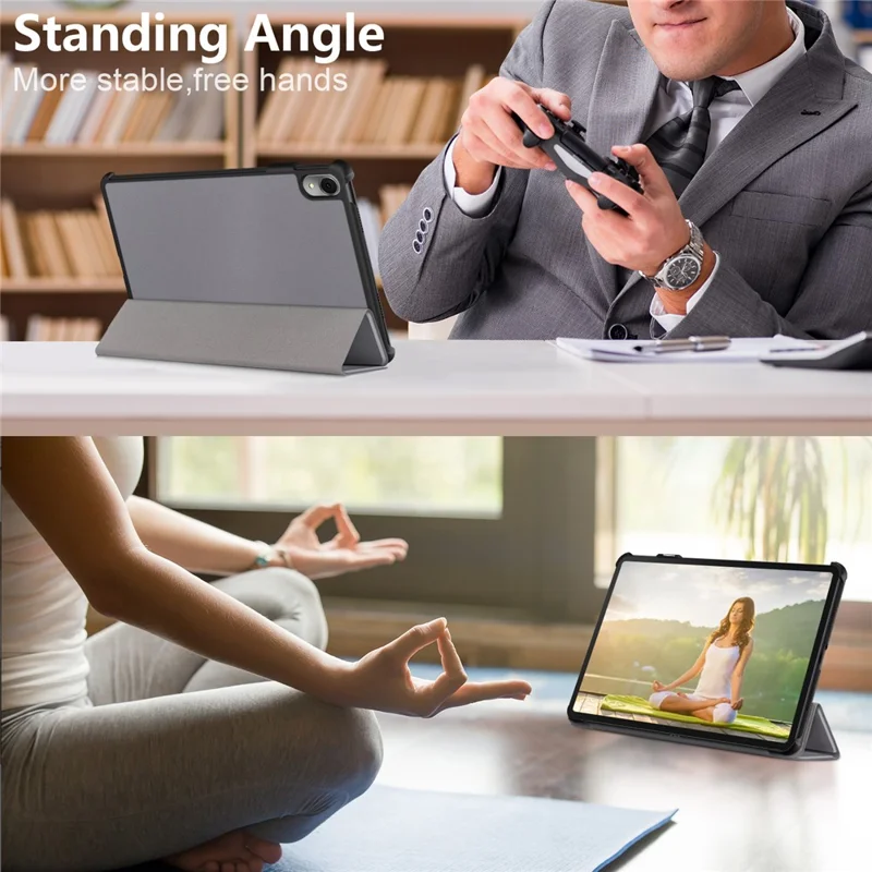 For Huawei MatePad 11 (2023) Tri-fold Stand Tablet Case PU Leather Tablet Cover with Auto Wake / Sleep - Grey
