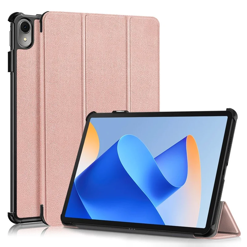 For Huawei MatePad 11 (2023) Tri-fold Stand Tablet Case PU Leather Tablet Cover with Auto Wake / Sleep - Rose Gold