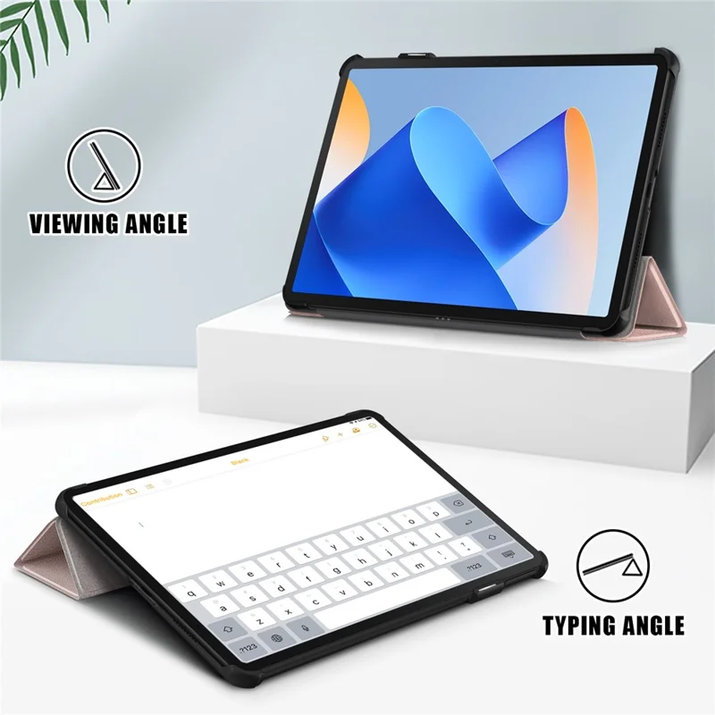 For Huawei MatePad 11 (2023) Tri-fold Stand Tablet Case PU Leather Tablet Cover with Auto Wake / Sleep - Rose Gold