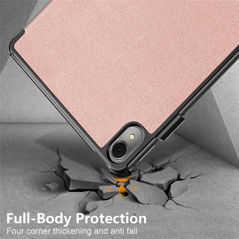 For Huawei MatePad 11 (2023) Tri-fold Stand Tablet Case PU Leather Tablet Cover with Auto Wake / Sleep - Rose Gold