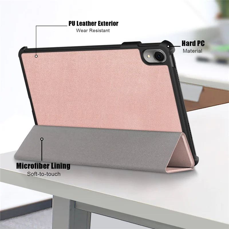 For Huawei MatePad 11 (2023) Tri-fold Stand Tablet Case PU Leather Tablet Cover with Auto Wake / Sleep - Rose Gold
