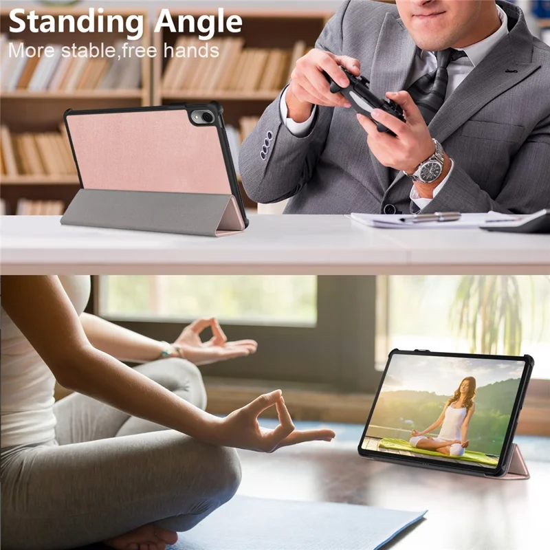 For Huawei MatePad 11 (2023) Tri-fold Stand Tablet Case PU Leather Tablet Cover with Auto Wake / Sleep - Rose Gold