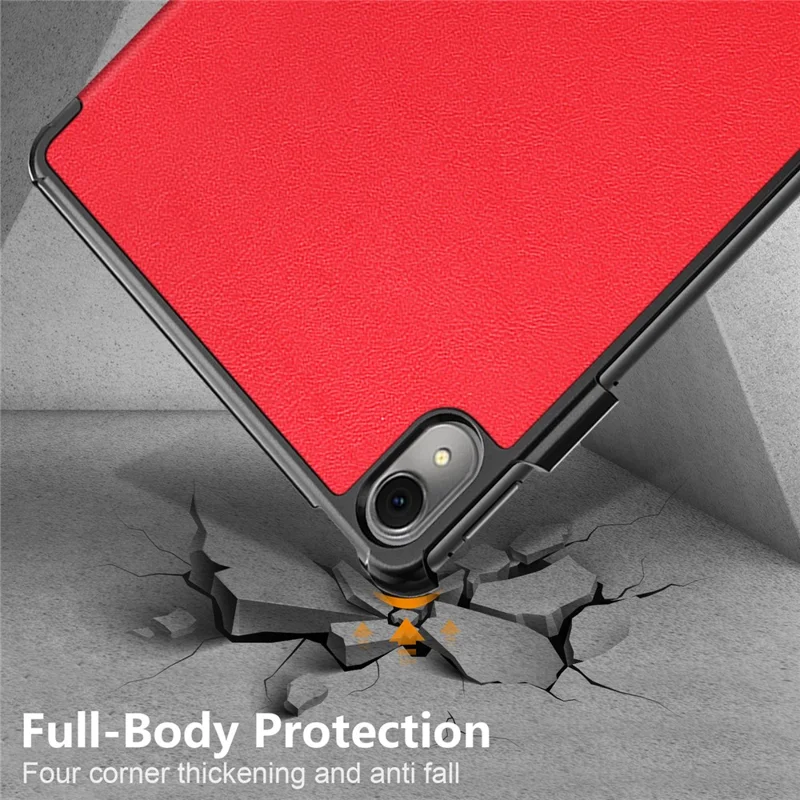 For Huawei MatePad 11 (2023) Tri-fold Stand Tablet Case PU Leather Tablet Cover with Auto Wake / Sleep - Red