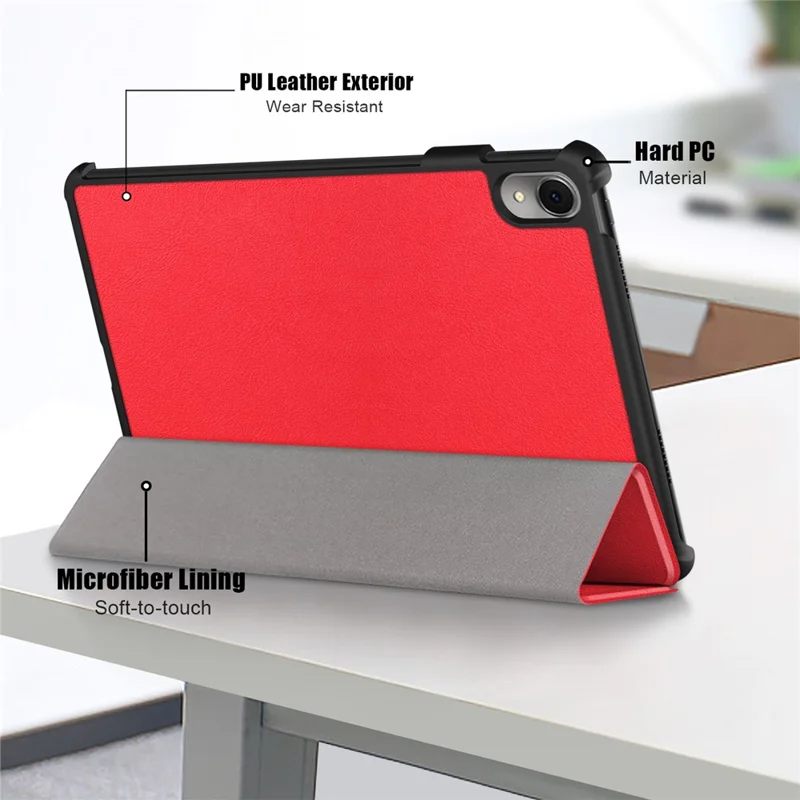 For Huawei MatePad 11 (2023) Tri-fold Stand Tablet Case PU Leather Tablet Cover with Auto Wake / Sleep - Red
