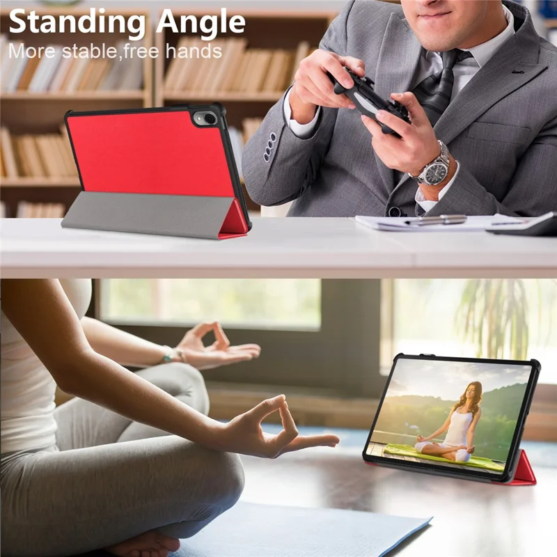 For Huawei MatePad 11 (2023) Tri-fold Stand Tablet Case PU Leather Tablet Cover with Auto Wake / Sleep - Red