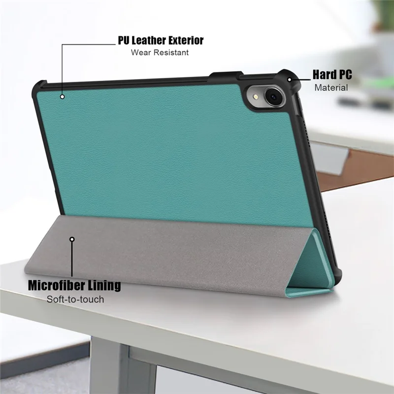Pour Huawei MatePad 11 (2023) Tri-fold Stand Tablet Case Étui en cuir PU Housse de tablette avec réveil / veille automatique - Vert noirâtre