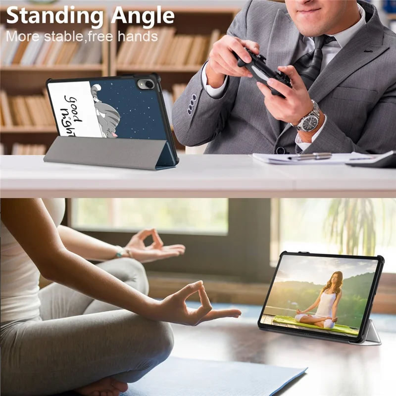 Per Huawei MatePad 11 (2023) Tri-fold Stand Tablet Case Pattern Printing PU Leather Cover con Auto Wake / Sleep - Gatto