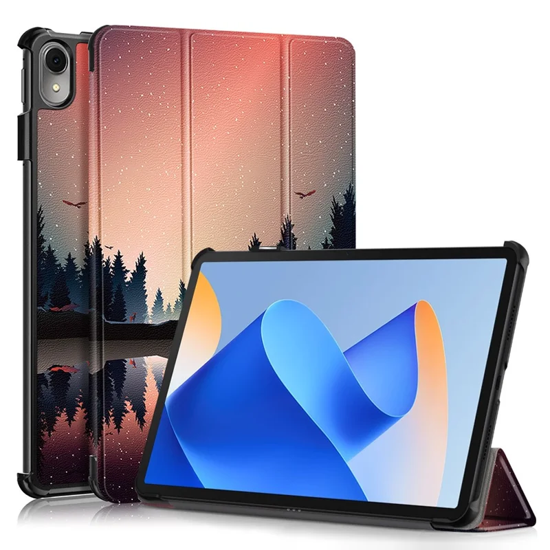 Per Huawei MatePad 11 (2023) Tri-fold Stand Tablet Case Pattern Printing PU Leather Cover with Auto Wake / Sleep - Nightfall