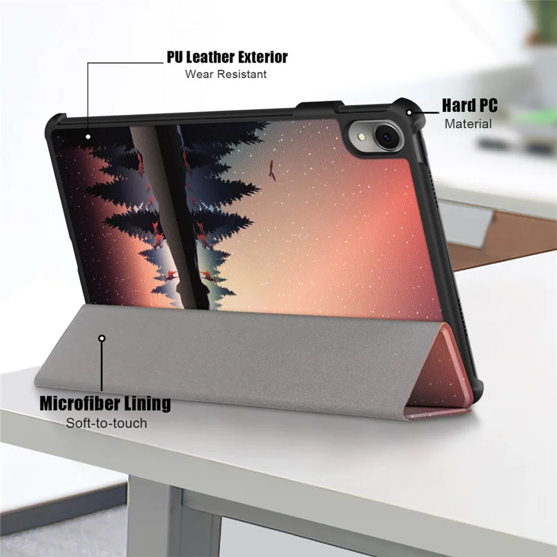 Per Huawei MatePad 11 (2023) Tri-fold Stand Tablet Case Pattern Printing PU Leather Cover with Auto Wake / Sleep - Nightfall