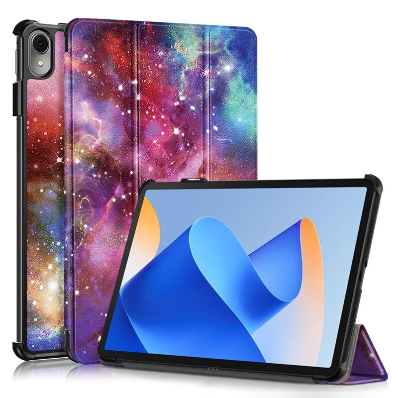 For Huawei MatePad 11 (2023) Tri-fold Stand Tablet Case Pattern Printing PU Leather Cover with Auto Wake / Sleep - Galaxy