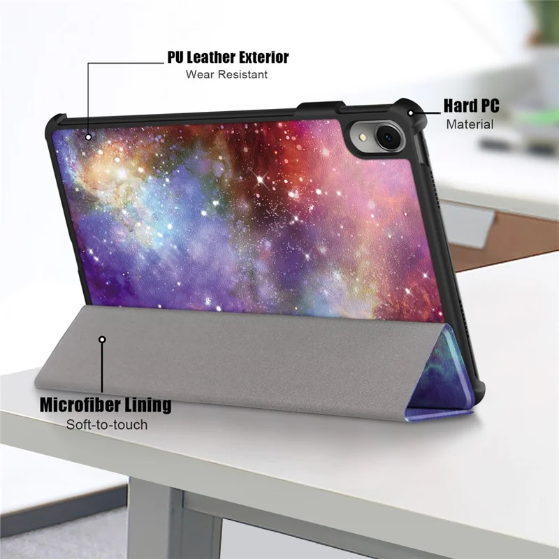 For Huawei MatePad 11 (2023) Tri-fold Stand Tablet Case Pattern Printing PU Leather Cover with Auto Wake / Sleep - Galaxy