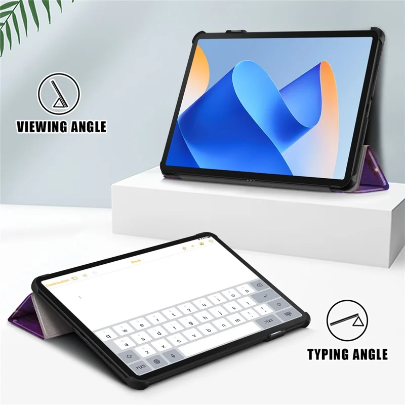 For Huawei MatePad 11 (2023) Tri-fold Stand Tablet Case Pattern Printing PU Leather Cover with Auto Wake / Sleep - Galaxy
