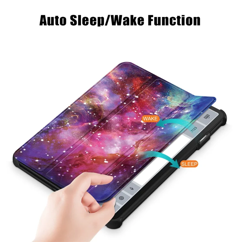 For Huawei MatePad 11 (2023) Tri-fold Stand Tablet Case Pattern Printing PU Leather Cover with Auto Wake / Sleep - Galaxy