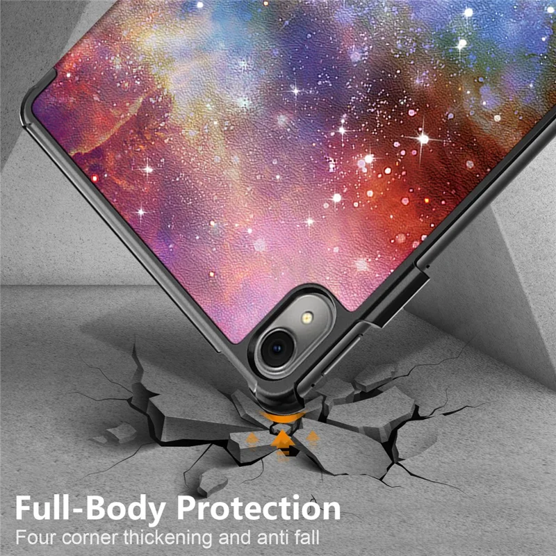 For Huawei MatePad 11 (2023) Tri-fold Stand Tablet Case Pattern Printing PU Leather Cover with Auto Wake / Sleep - Galaxy