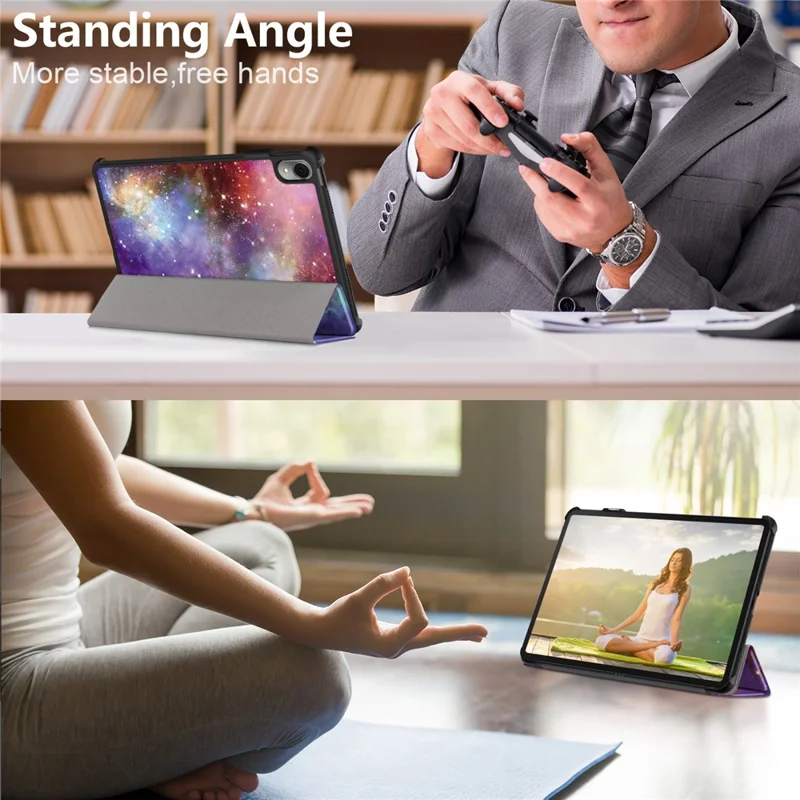 For Huawei MatePad 11 (2023) Tri-fold Stand Tablet Case Pattern Printing PU Leather Cover with Auto Wake / Sleep - Galaxy