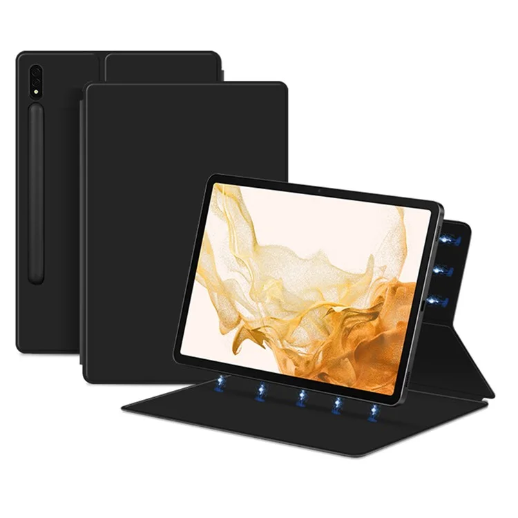 For Samsung Galaxy Tab S8+ / S7+ / S7 FE Stand Magnetic Case PU Leather+PC Smart Tablet Cover - Black