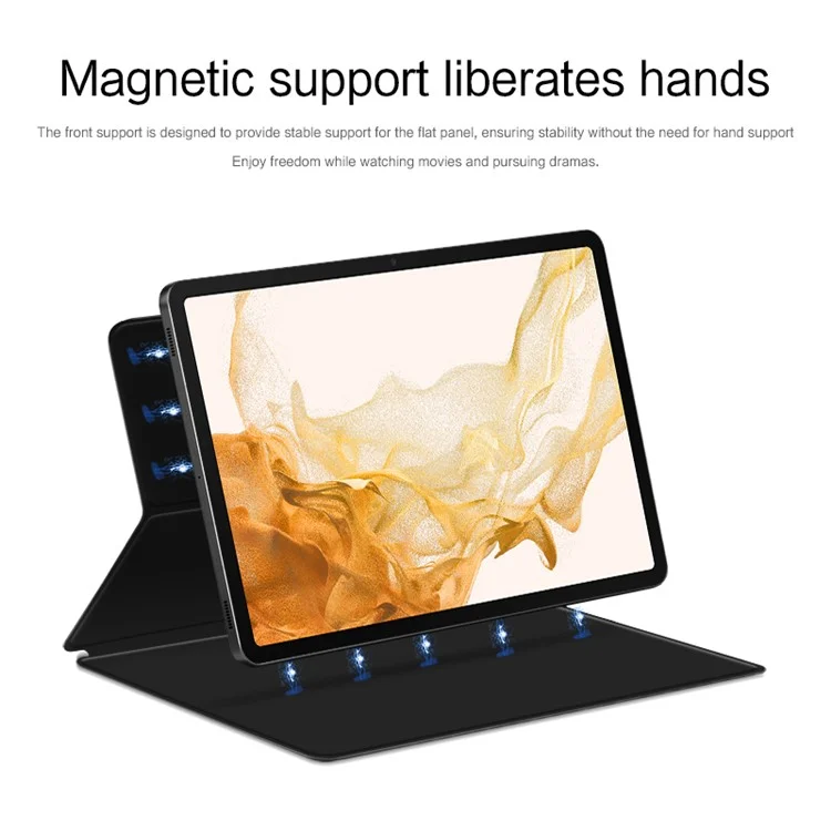 For Samsung Galaxy Tab S8+ / S7+ / S7 FE Stand Magnetic Case PU Leather+PC Smart Tablet Cover - Black