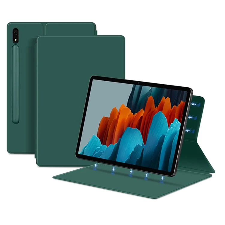 For Samsung Galaxy Tab S7+ PU Leather Tablet Case Stand Magnetic Protecitve Cover - Green