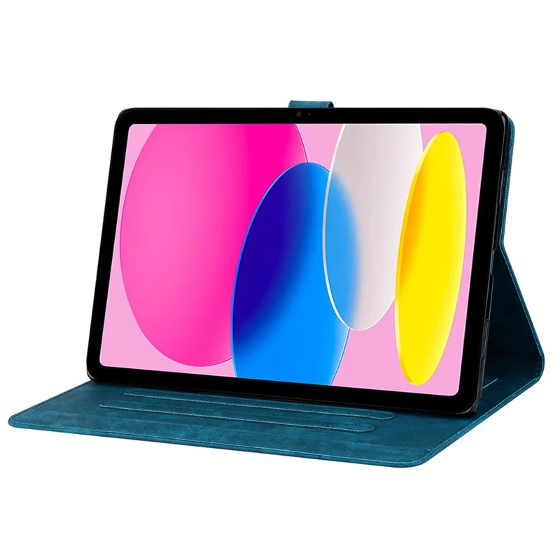 For iPad (2025) / 10.9 (2022) PU Leather Tablet Case Imprinted Flower Cat Card Holder Stand Tablet Cover - Sapphire