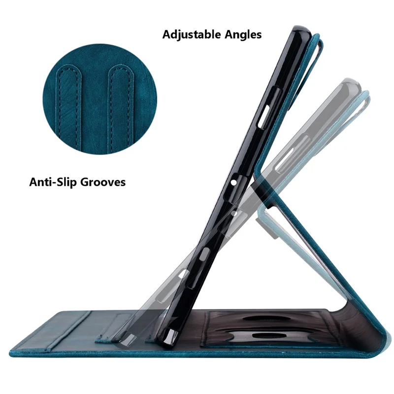 For iPad (2025) / 10.9 (2022) PU Leather Tablet Case Imprinted Flower Cat Card Holder Stand Tablet Cover - Sapphire